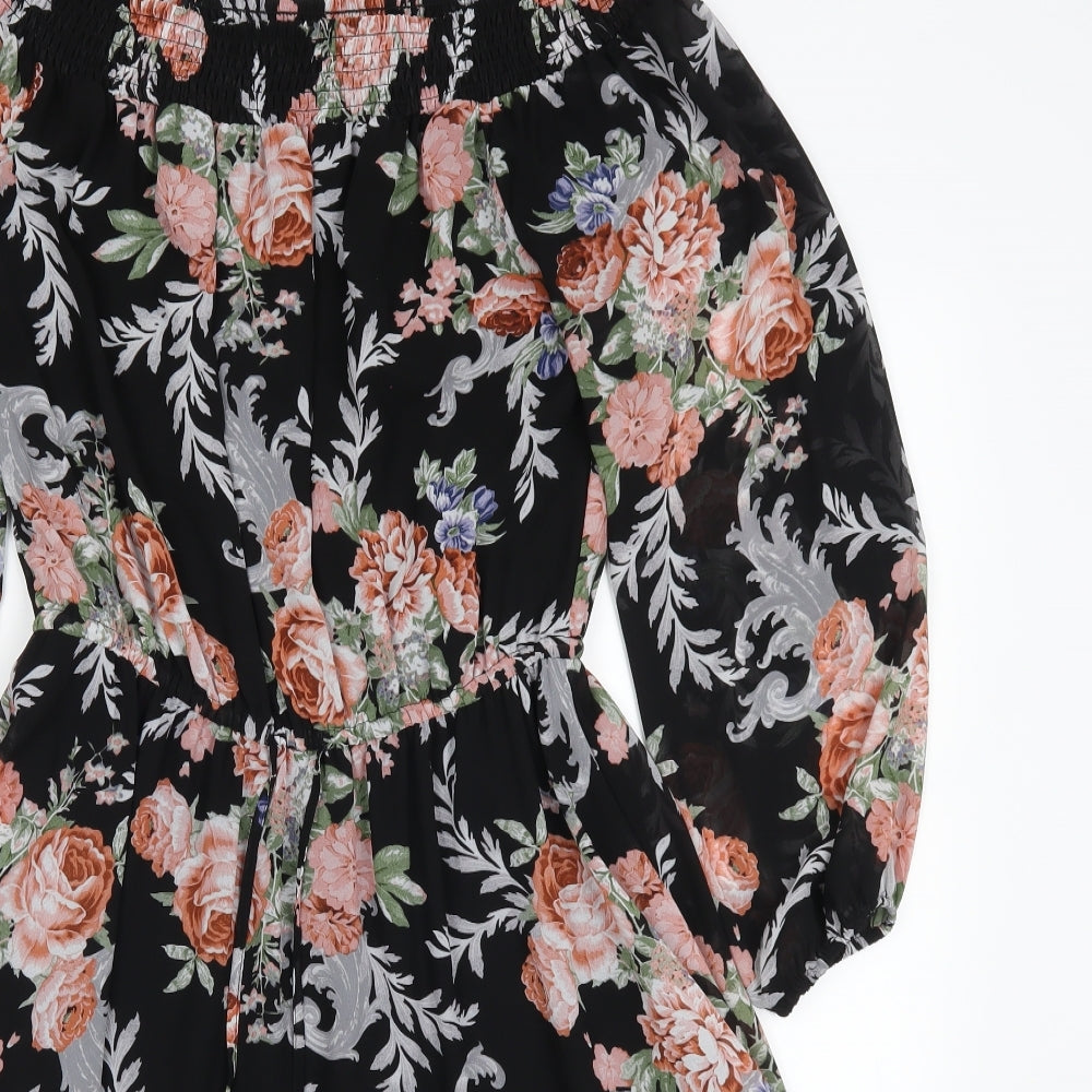 New Look Womens Black Floral  Fit & Flare  Size 12