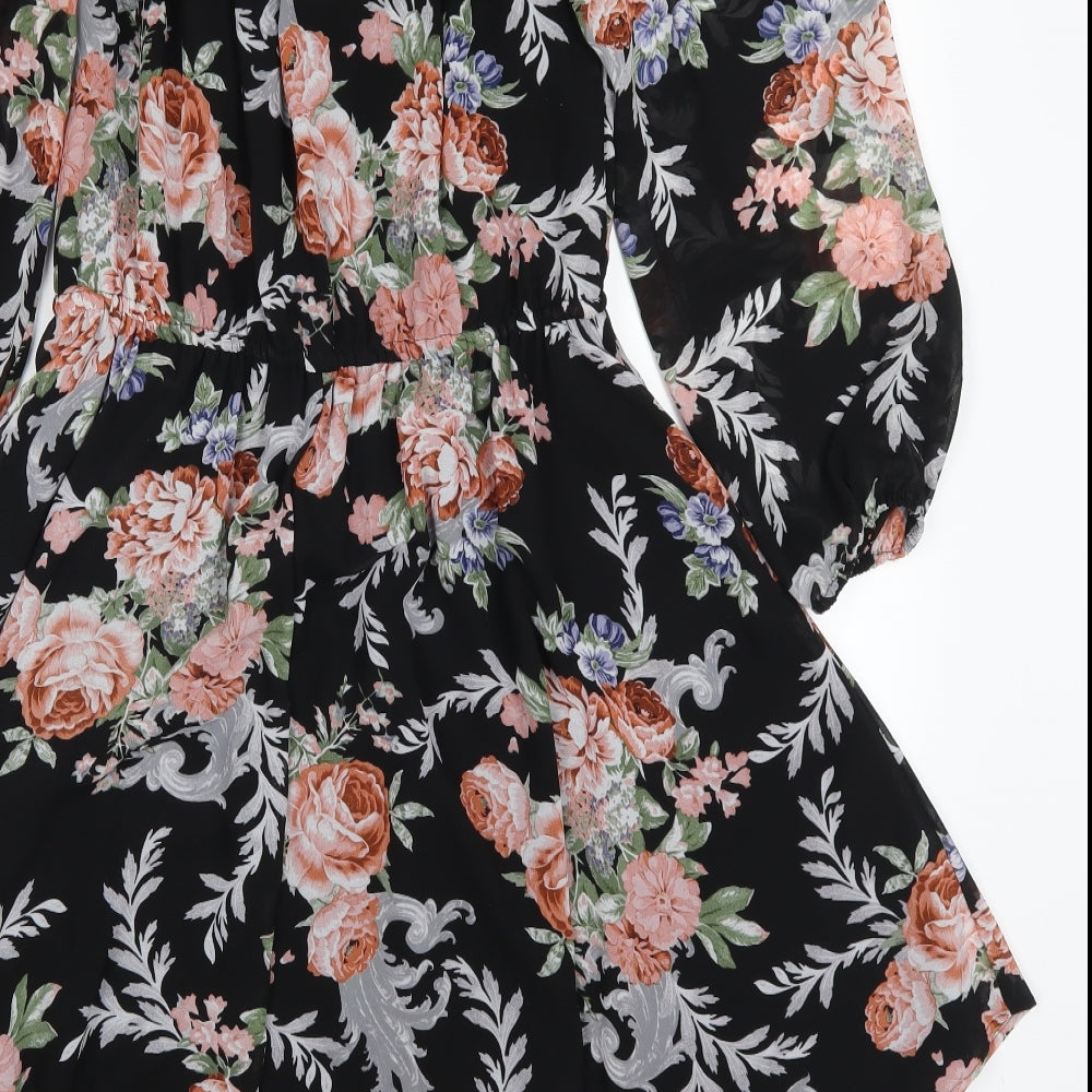 New Look Womens Black Floral  Fit & Flare  Size 12