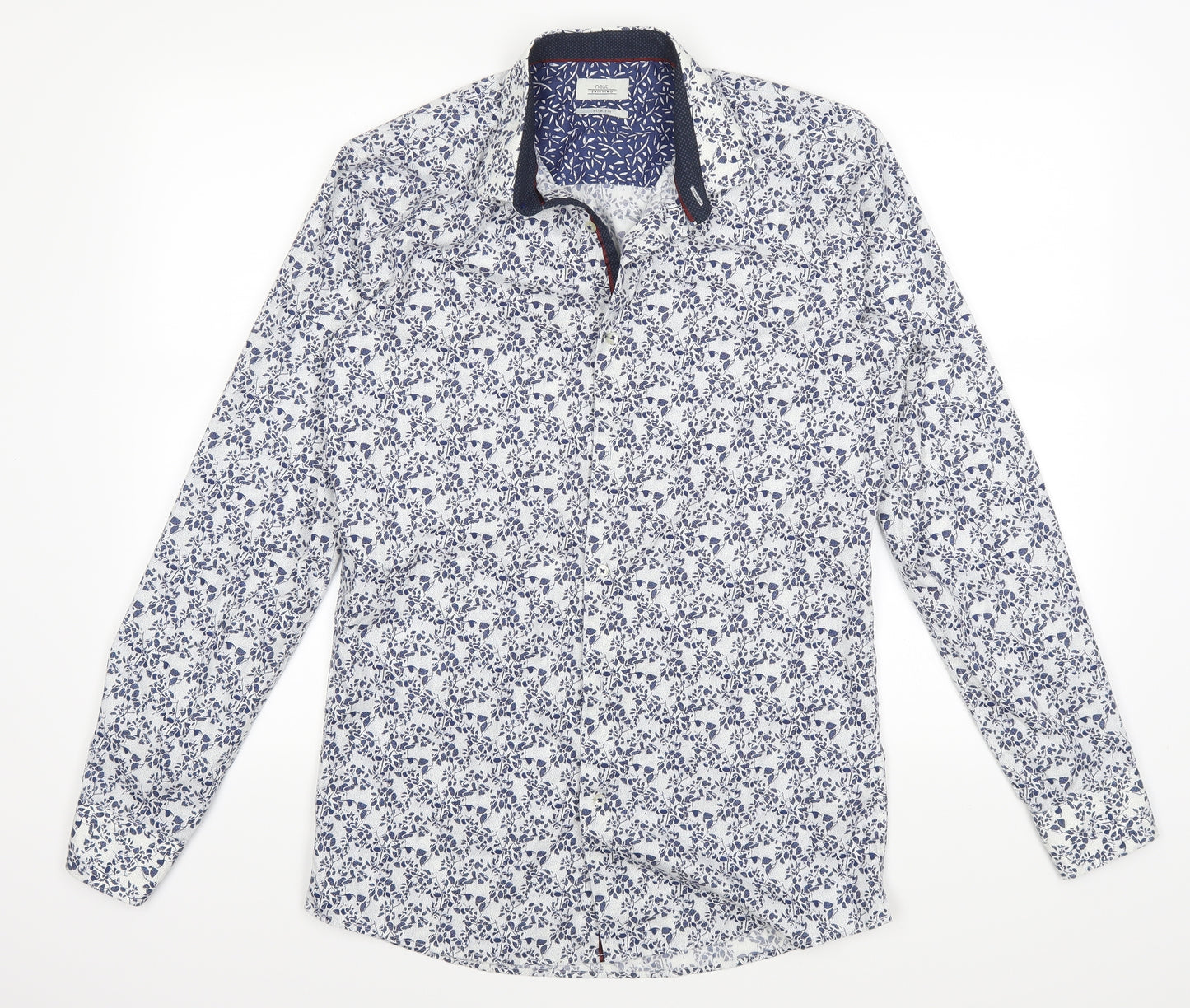 NEXT Mens White Floral   Dress Shirt Size 38