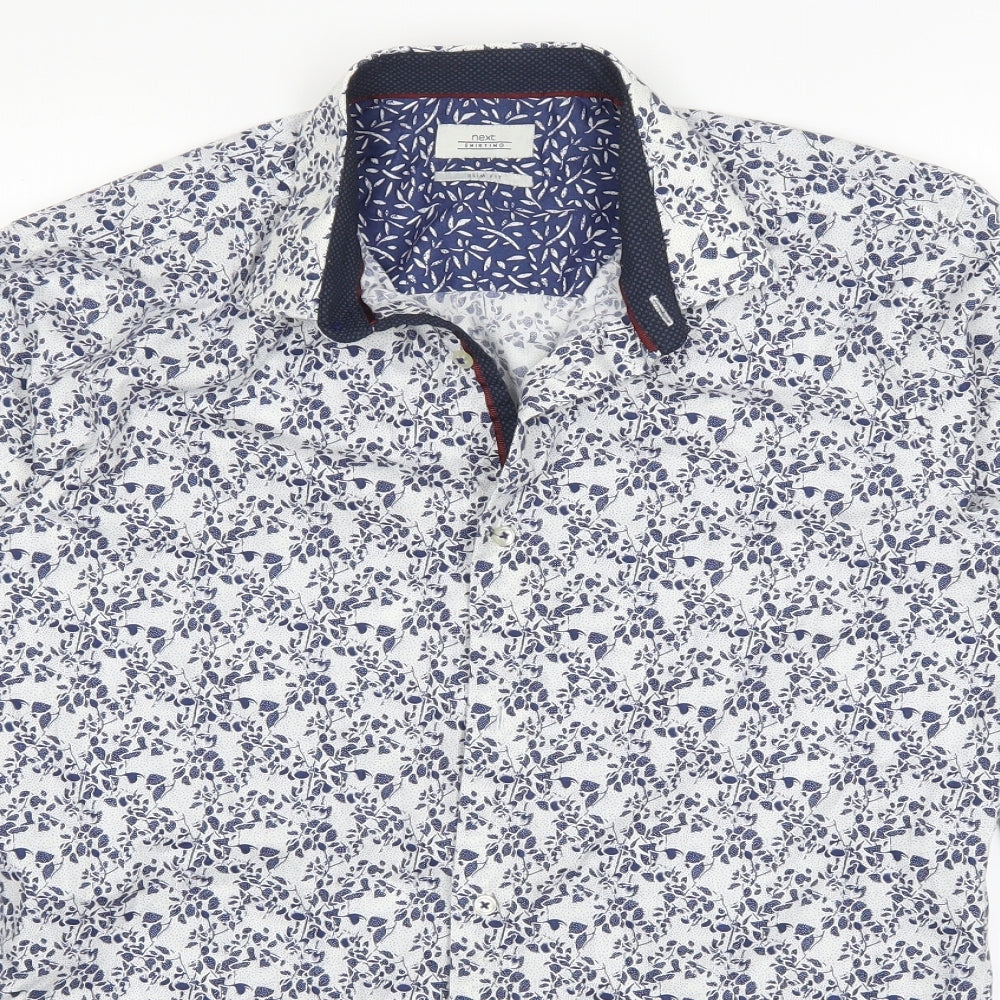 NEXT Mens White Floral   Dress Shirt Size 38