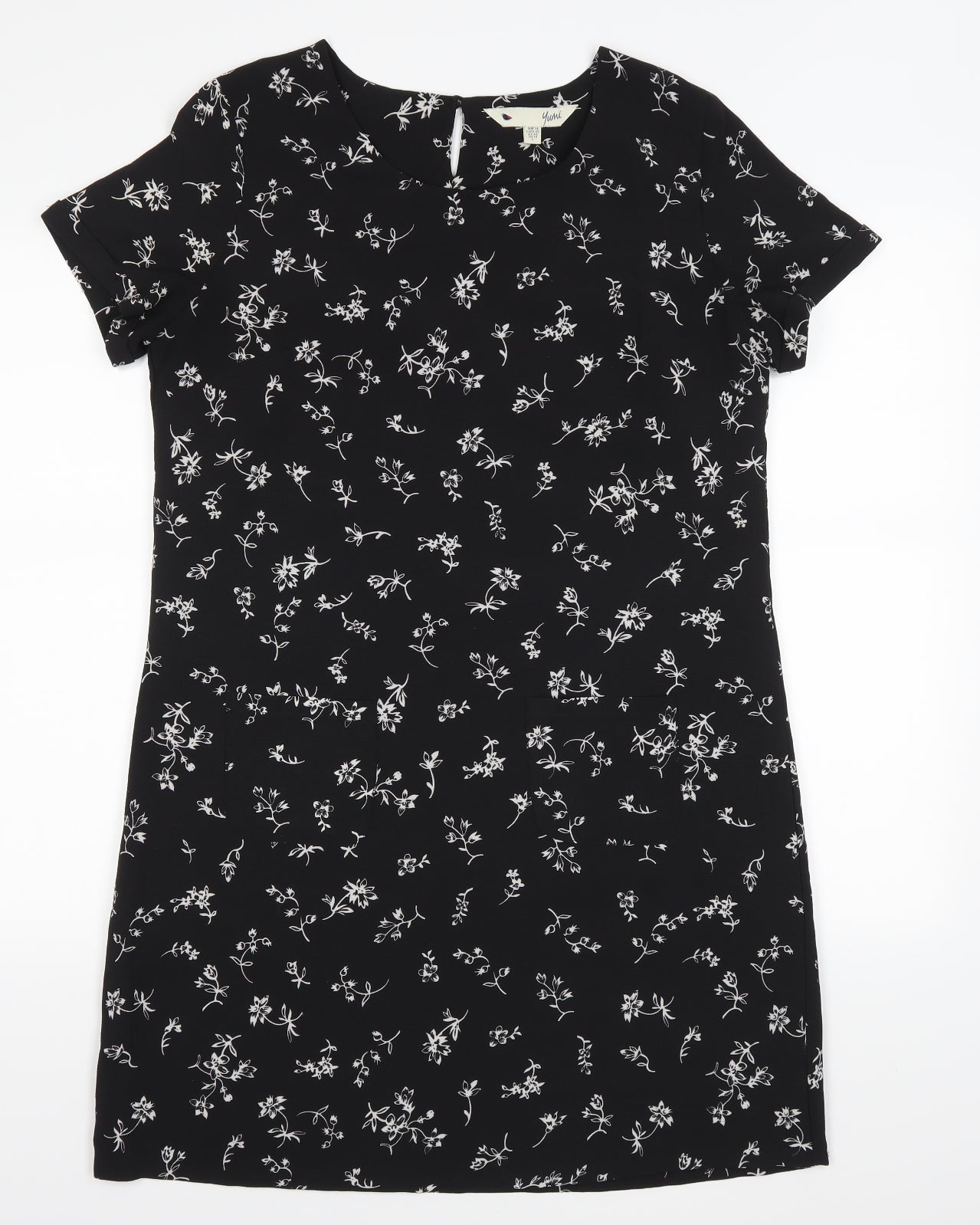 Yumi Womens Black Floral  T-Shirt Dress  Size 14