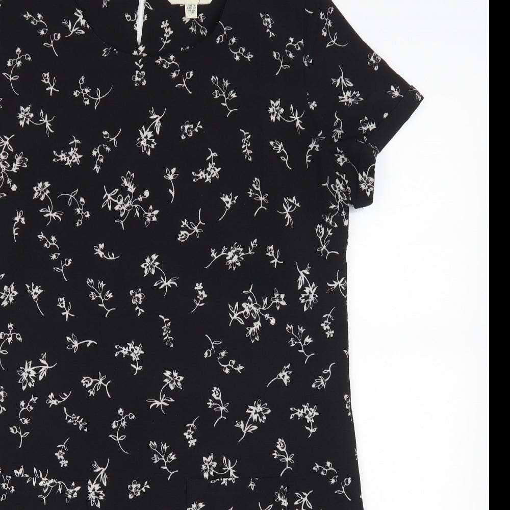 Yumi Womens Black Floral  T-Shirt Dress  Size 14