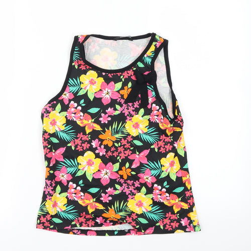 George Girls Black Floral  Basic Tank Size 11-12 Years