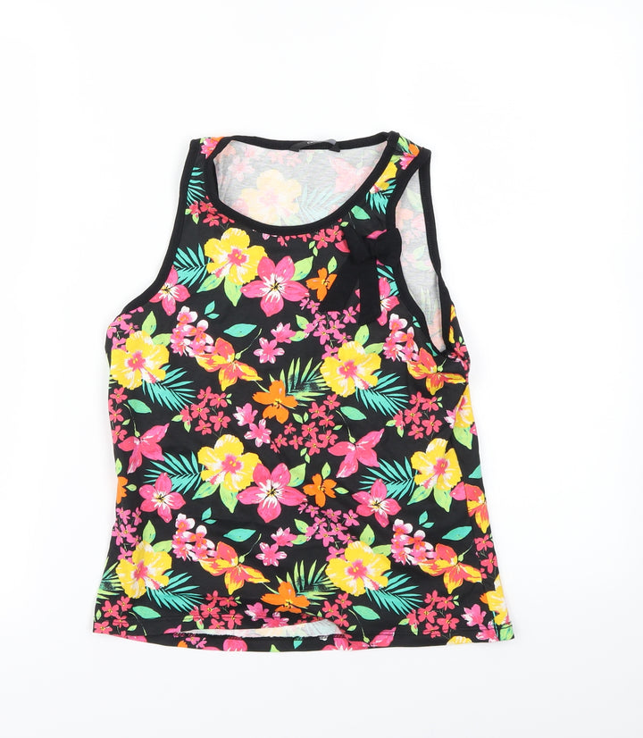 George Girls Black Floral Basic Tank Size 11-12 Years