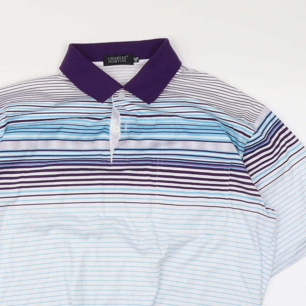 Charles Norton Mens White Striped   Polo Size XL