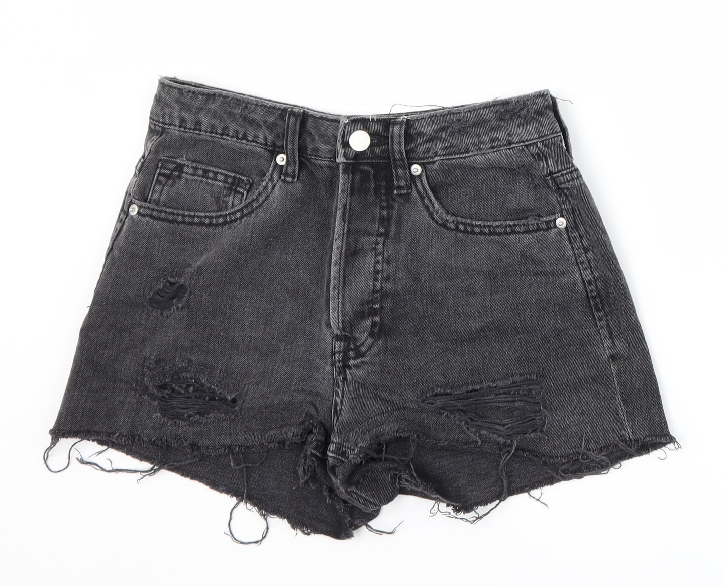 New Look Womens Black  Denim Hot Pants Shorts Size 6 - distressed