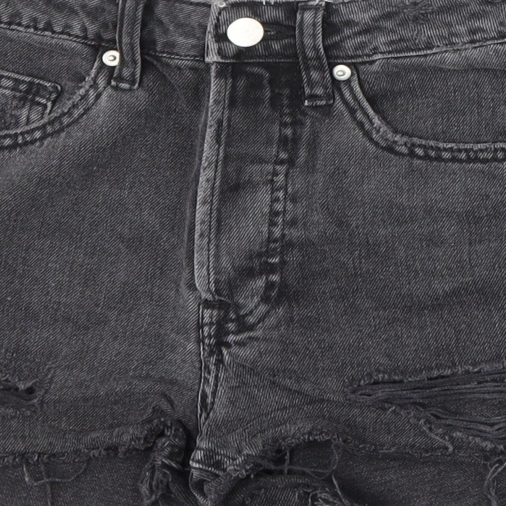 New Look Womens Black  Denim Hot Pants Shorts Size 6 - distressed