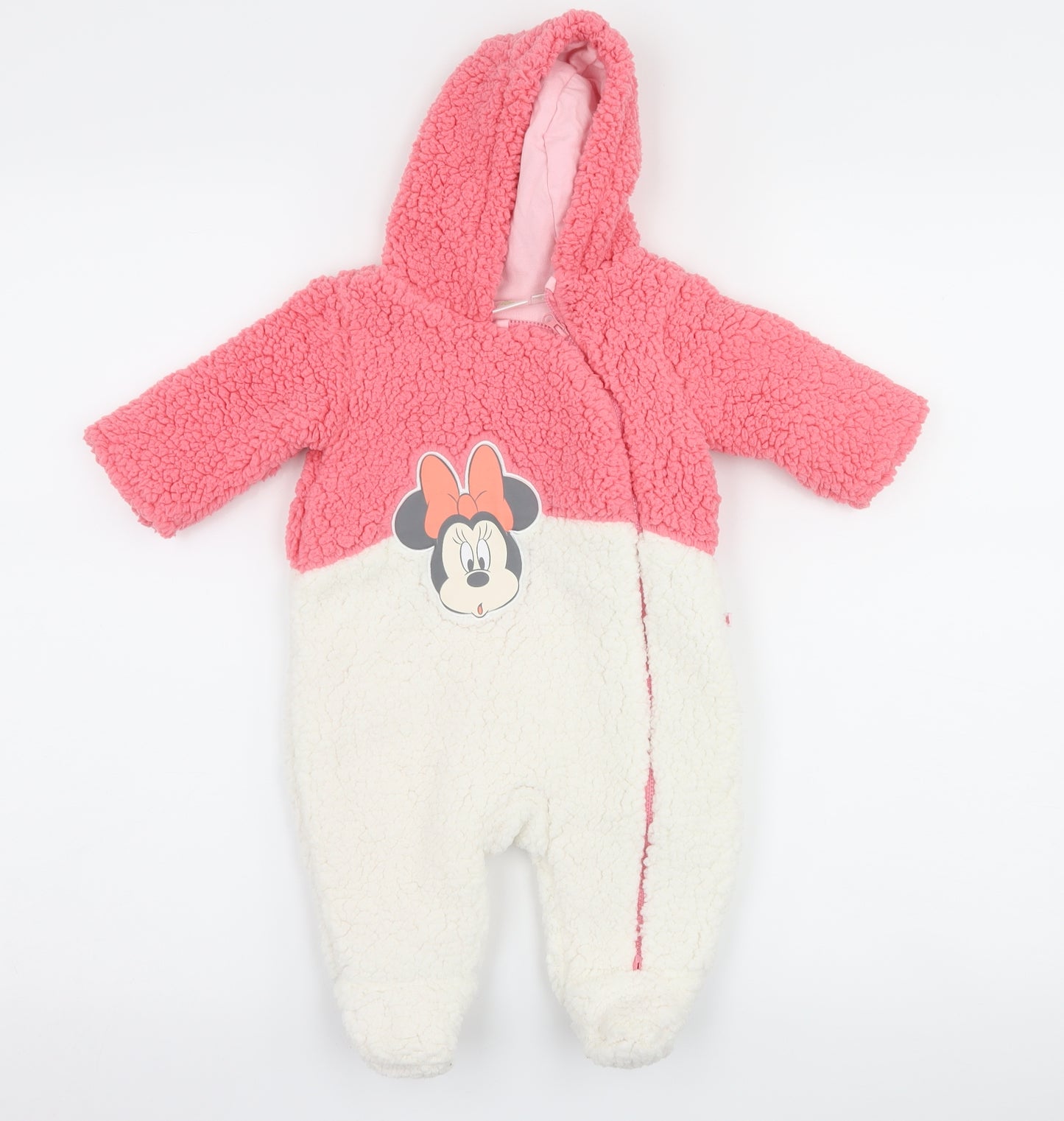 Disney Girls White  Fleece Overcoat Snowsuit Size 3-6 Months  - Disney Minnie Mouse