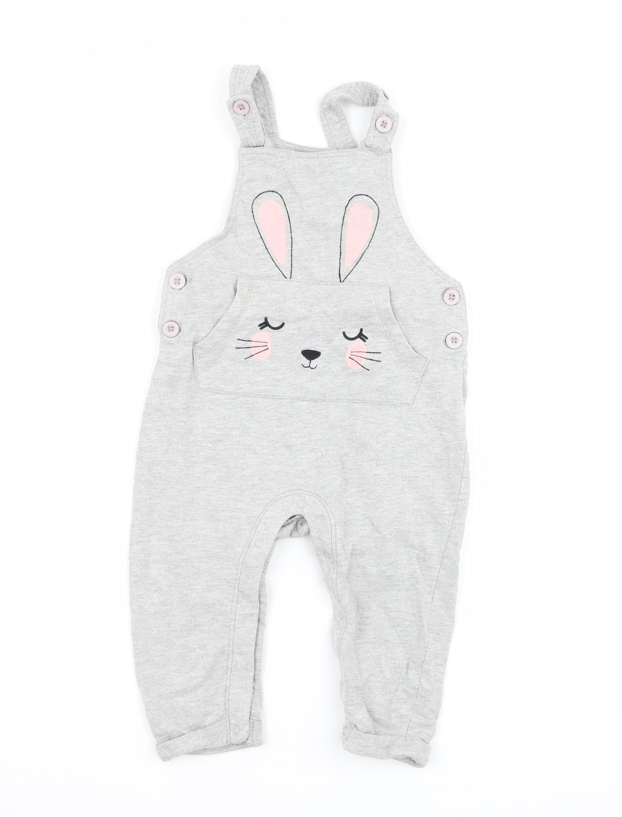 Peacocks Girls Grey   Dungaree One-Piece Size 18-24 Months  - bunny