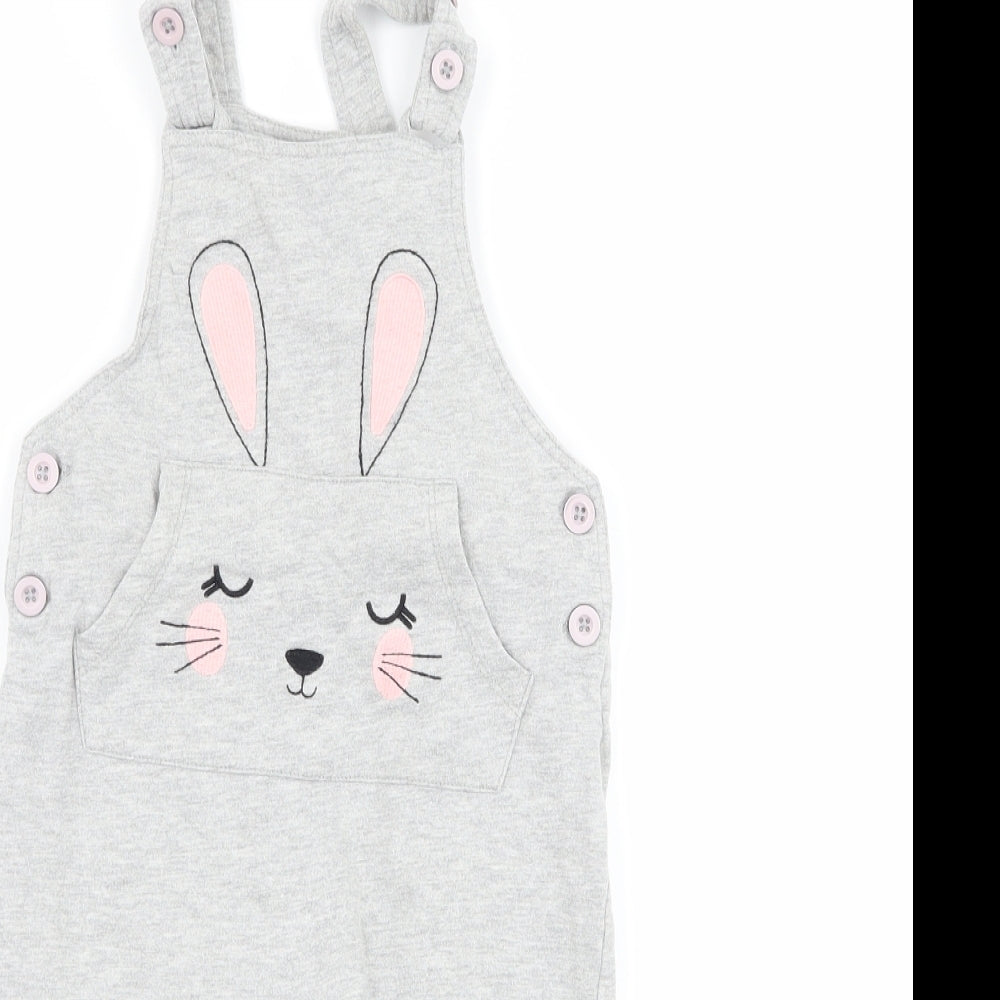Peacocks Girls Grey   Dungaree One-Piece Size 18-24 Months  - bunny