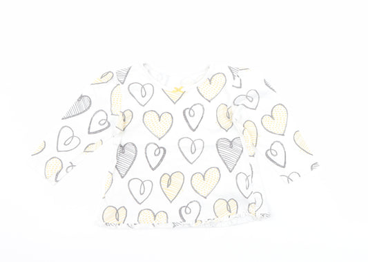 Front view of George girls’ white basic t-shirt, size 9-12, months - love heart print
