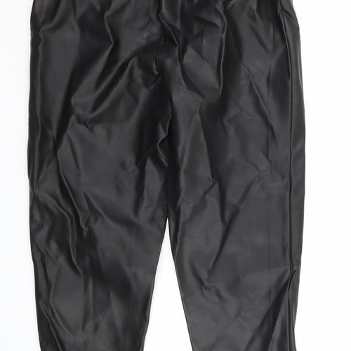 Lipsy Womens Black   Trousers  Size 12 L26 in - Paper Bag Waist leather look