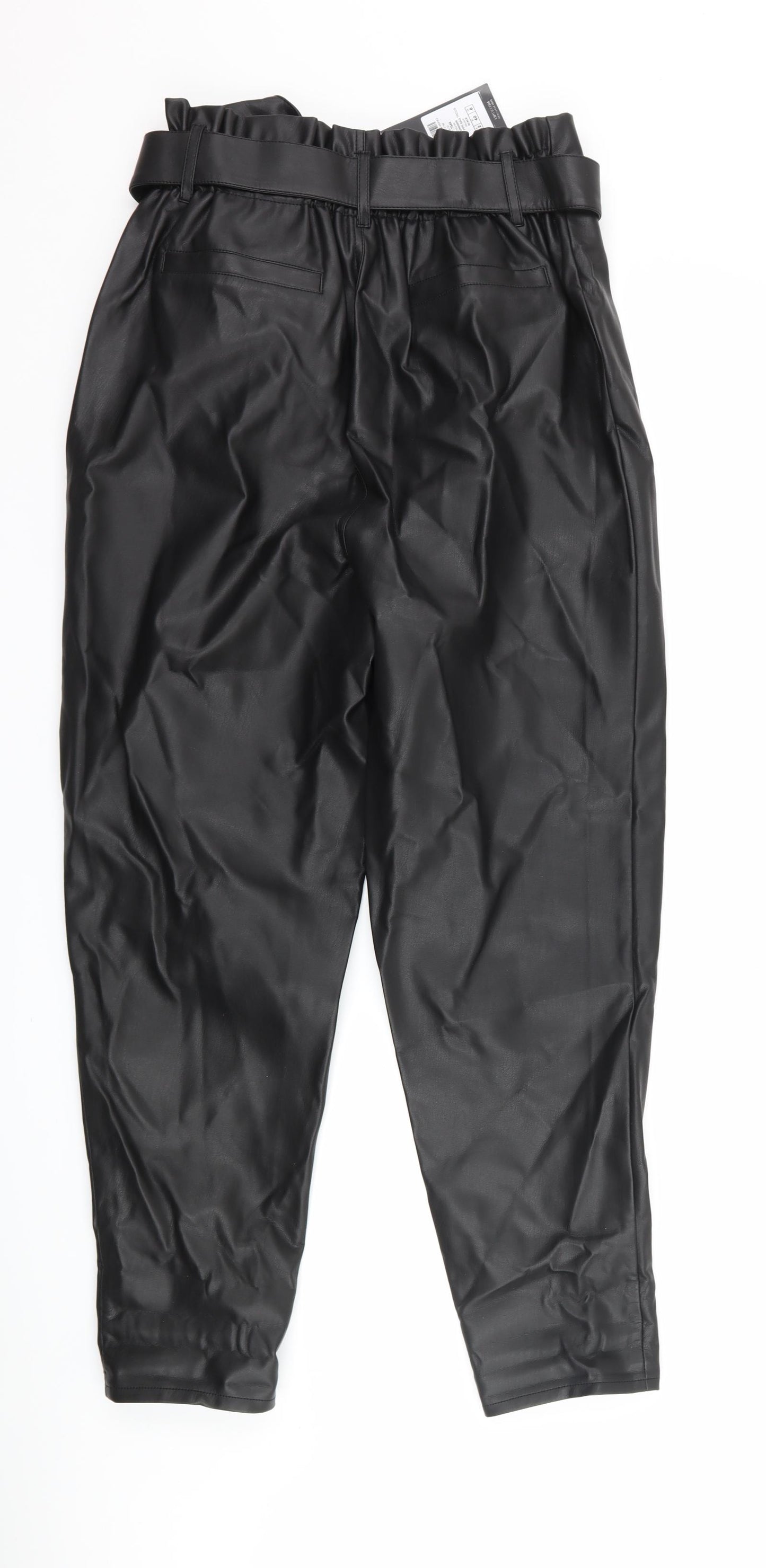 Lipsy Womens Black   Trousers  Size 12 L26 in - Paper Bag Waist leather look