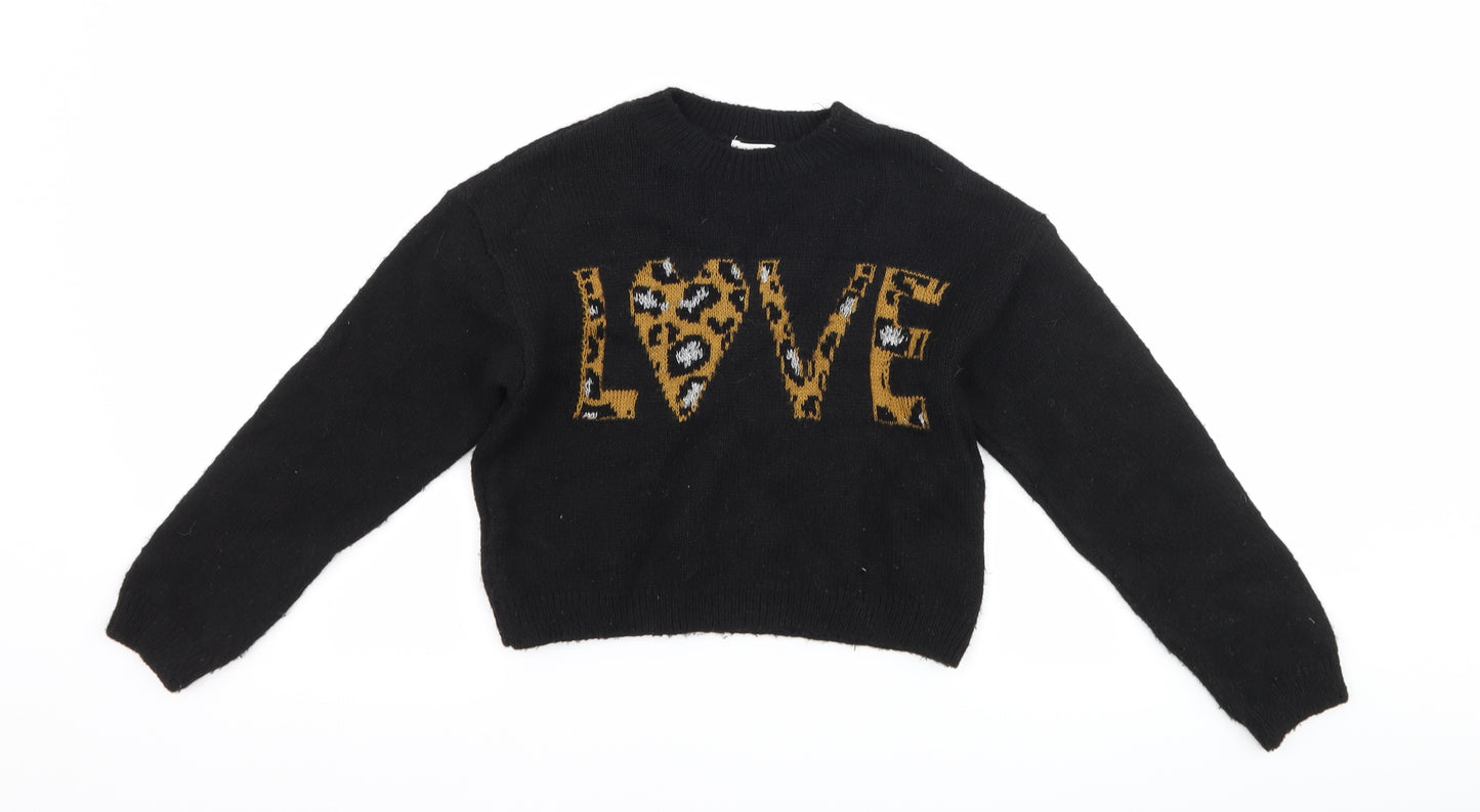 NEXT Girls Black Animal Print  Pullover Jumper Size 8 Years  - love
