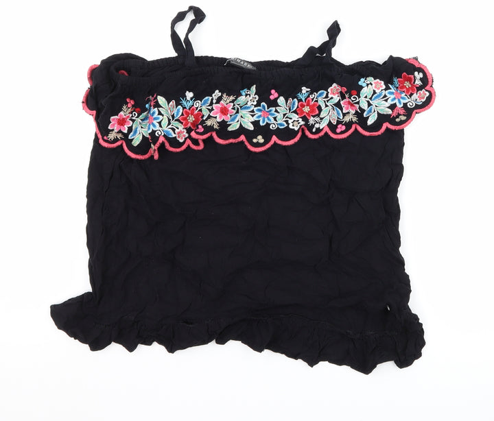 Primark Girls Black Floral  Basic T-Shirt Size 13-14 Years