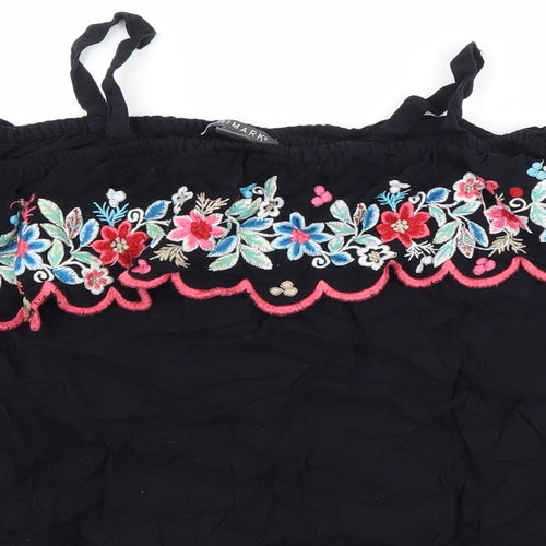 Primark Girls Black Floral  Basic T-Shirt Size 13-14 Years