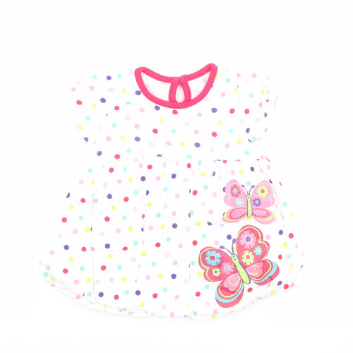 George Girls White Polka Dot  T-Shirt Dress  Size 3-6 Months  - butteflies