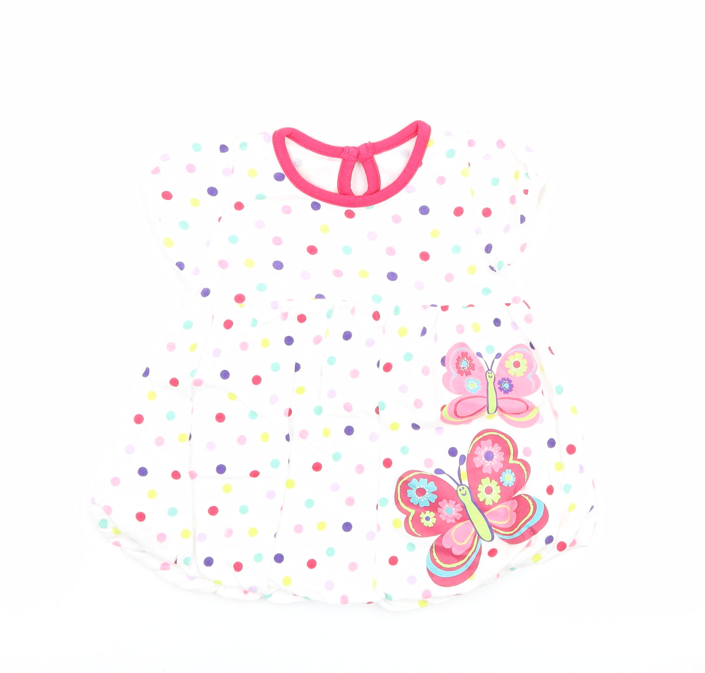 George Girls White Polka Dot  T-Shirt Dress  Size 3-6 Months  - butteflies