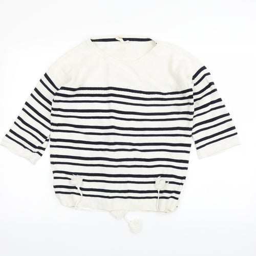 Preworn Womens White Striped  Pullover Jumper Size 10