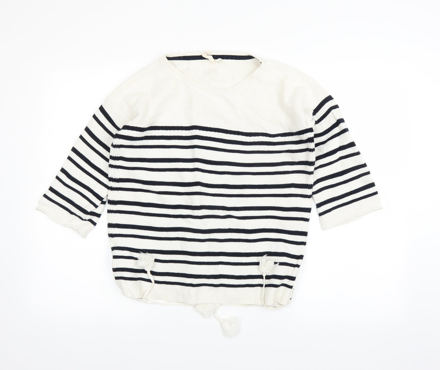 Preworn Womens White Striped  Pullover Jumper Size 10