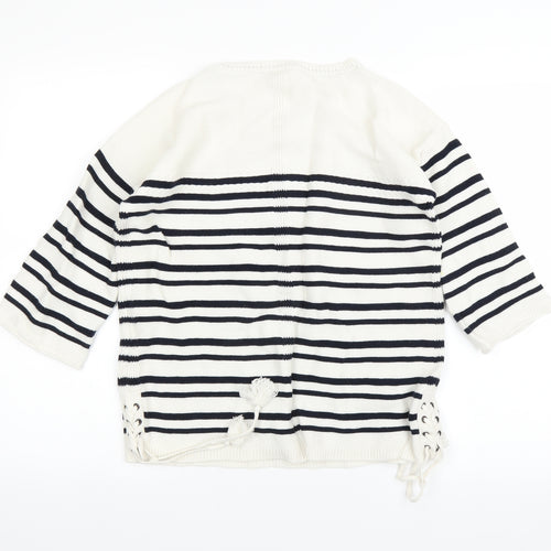 Preworn Womens White Striped  Pullover Jumper Size 10