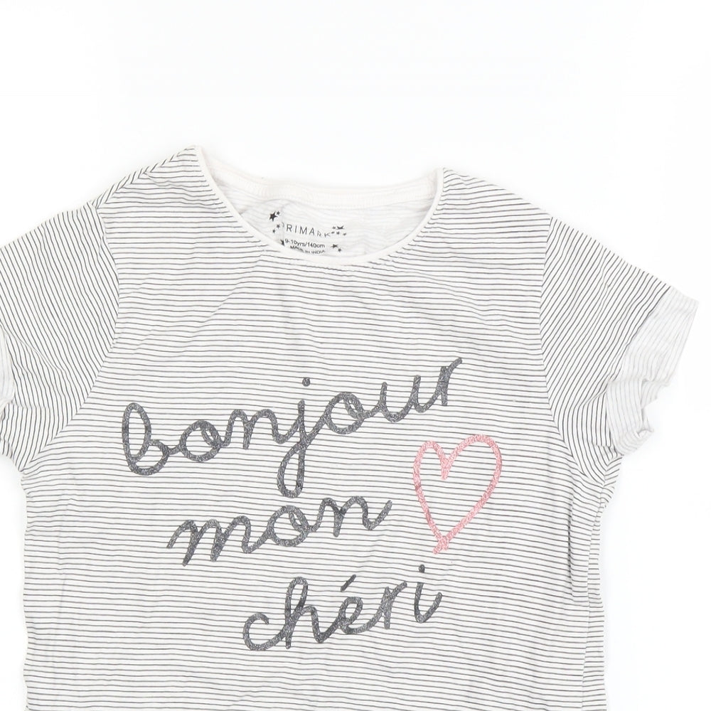 Primark Girls Black Striped  Basic T-Shirt Size 9-10 Years