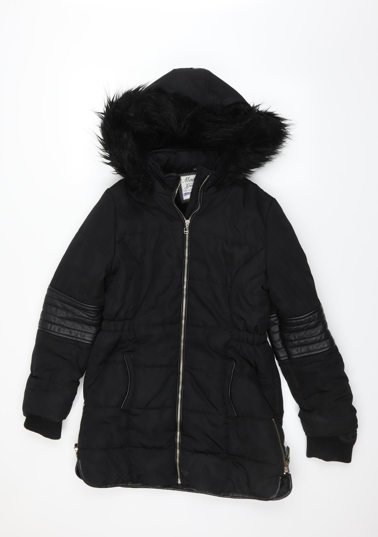 F&F Girls Black   Parka Coat Size 13-14 Years