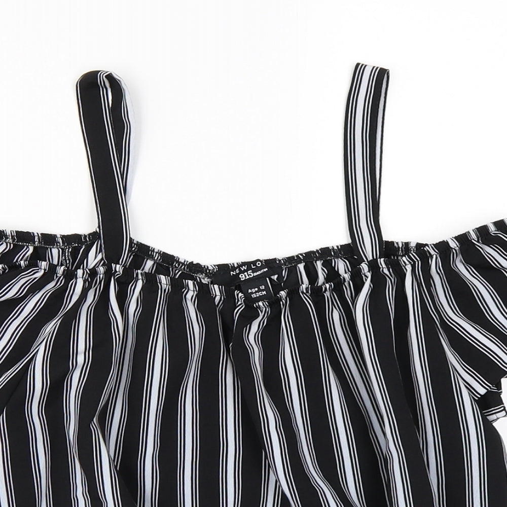 Newlook Girls Black Striped  Basic T-Shirt Size 12 Years