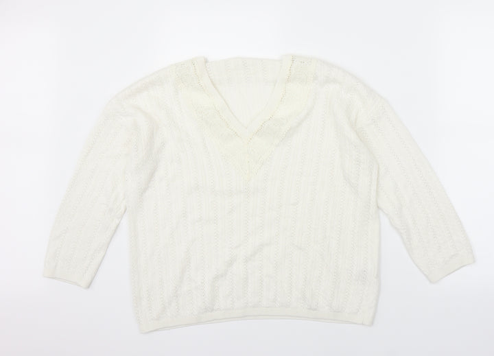 Sainsburys Womens White Pullover Jumper Size 12 - lace detail