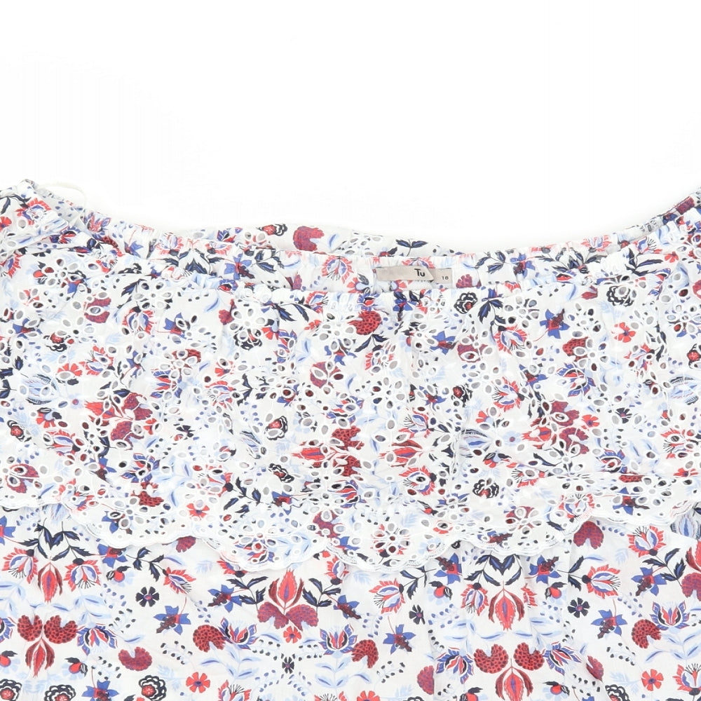 Sainsburys Womens White Floral  Basic Blouse Size 18