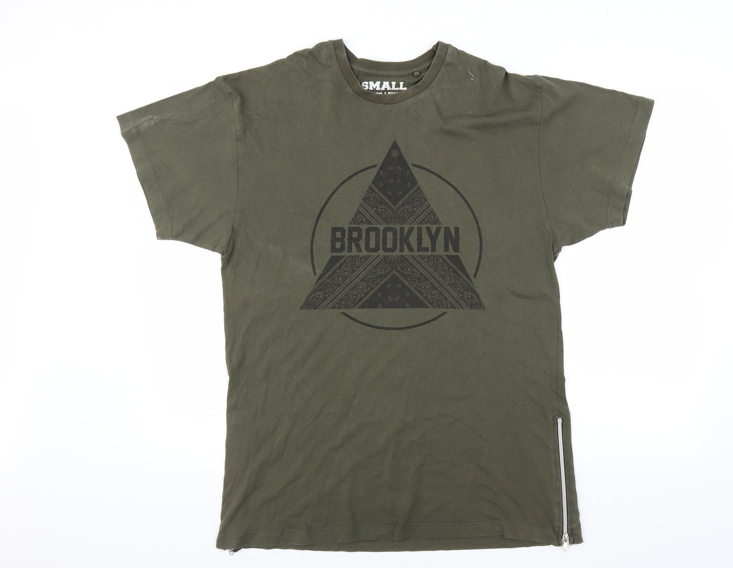 Cedar Wood State Mens Green    T-Shirt Size S  - longer length, brooklyn, zip detail