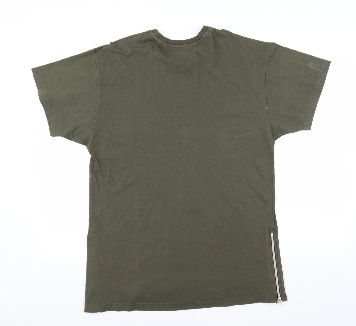 Cedar Wood State Mens Green    T-Shirt Size S  - longer length, brooklyn, zip detail
