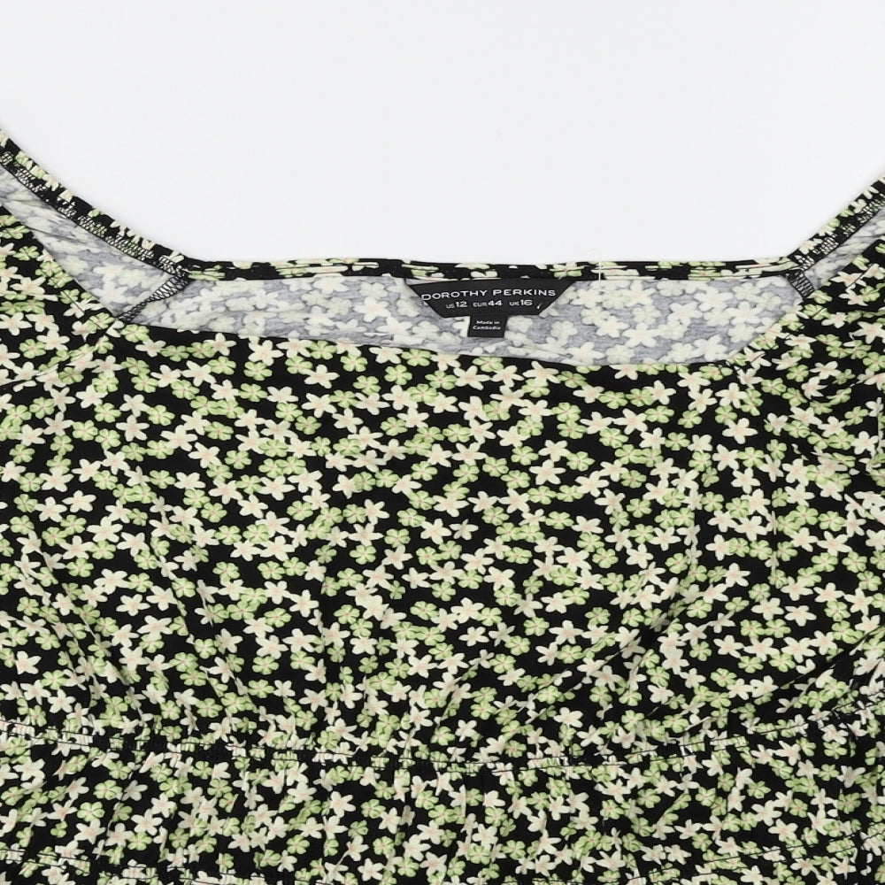 Dorothy Perkins Womens Black Floral  Basic T-Shirt Size 16