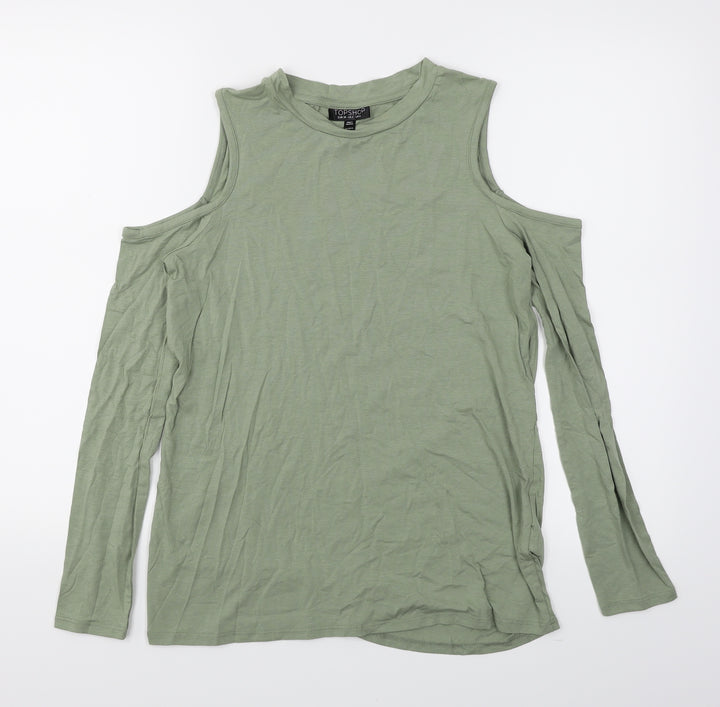 Topshop Womens Green Basic T-Shirt Size 6 - Cold Shoulder