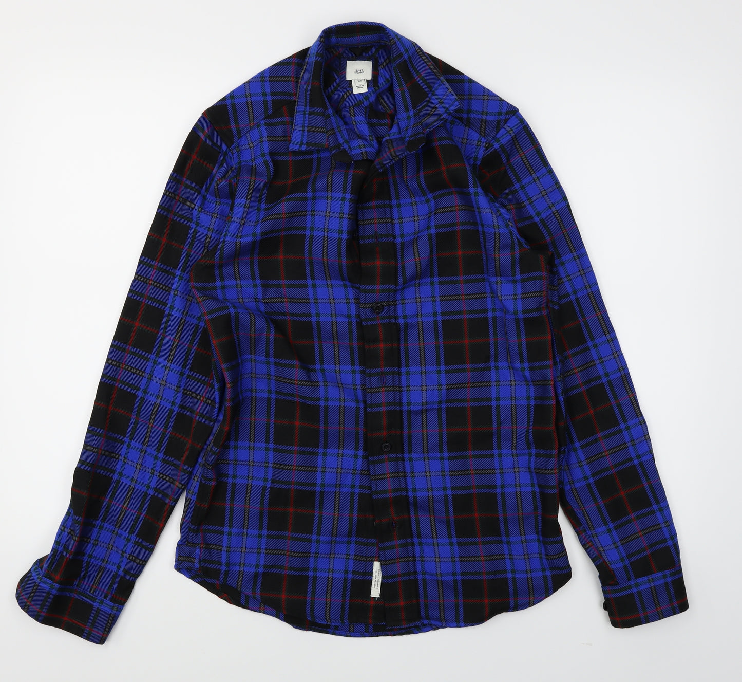 River Island Mens Blue Plaid Flannel  Button-Up Size XS