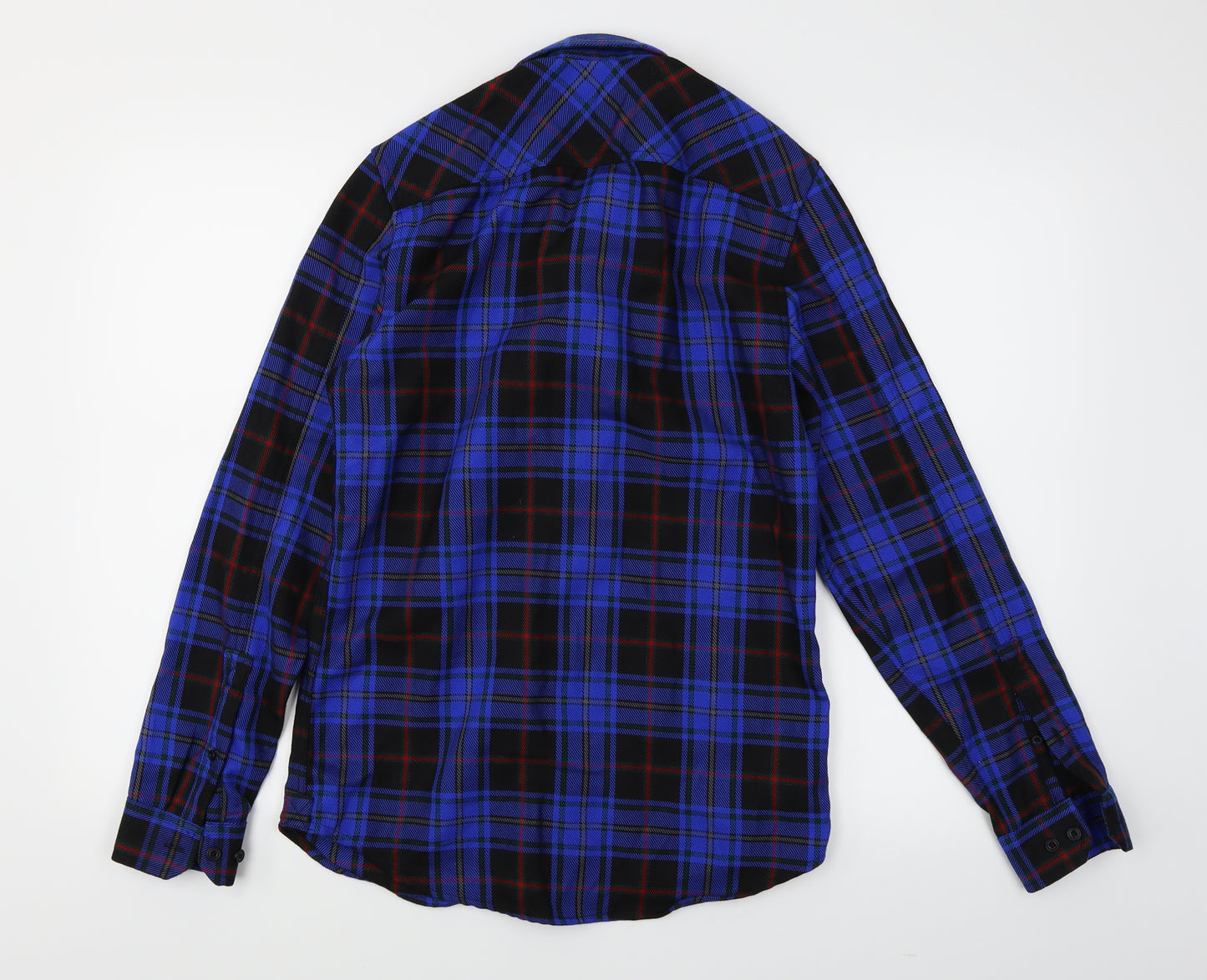 River Island Mens Blue Plaid Flannel  Button-Up Size XS