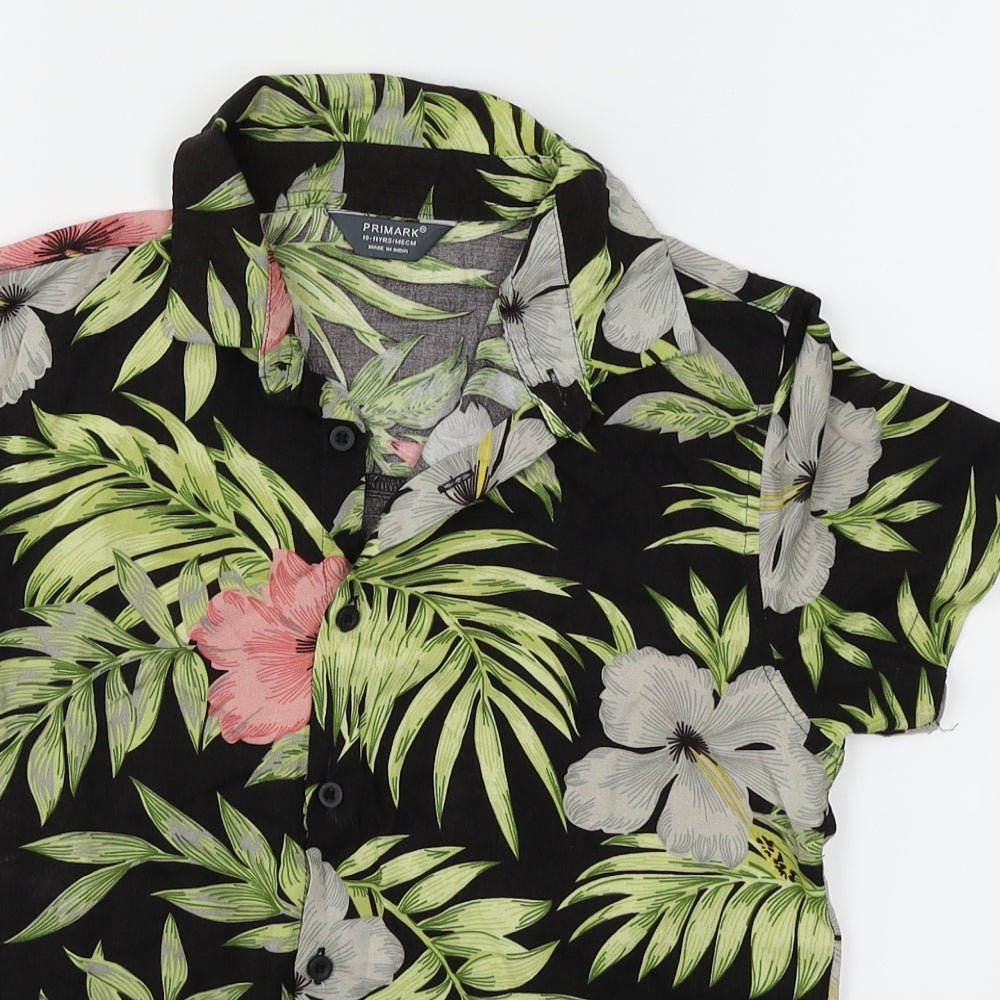 Primark Boys Black Floral  Basic Button-Up Size 10-11 Years