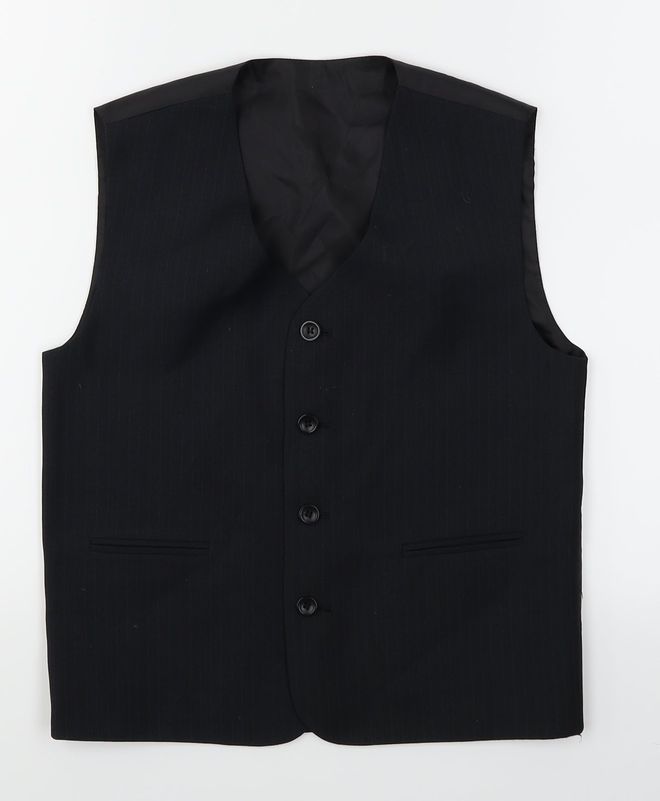 Knightsbridge Mens Black Striped  Jacket Suit Waistcoat Size S