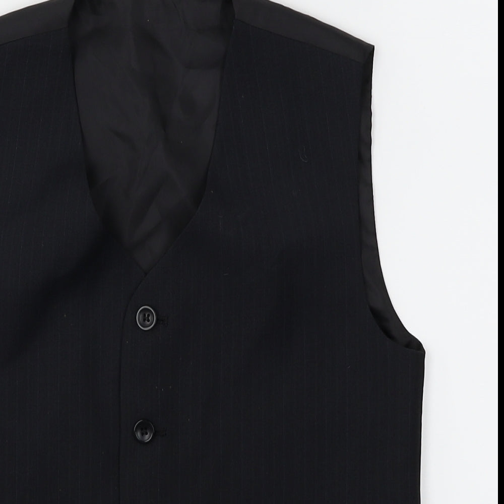 Knightsbridge Mens Black Striped  Jacket Suit Waistcoat Size S