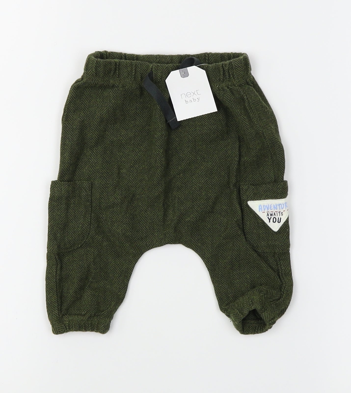 NEXT Boys Green Herringbone  Jogger Trousers Size 0-3 Months
