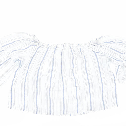 Preworn Womens White Striped  Cropped Blouse Size 12