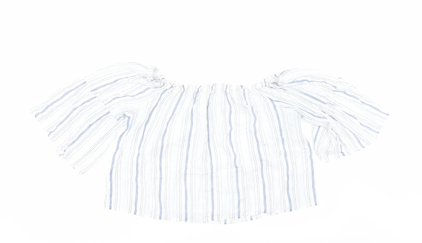 Preworn Womens White Striped  Cropped Blouse Size 12