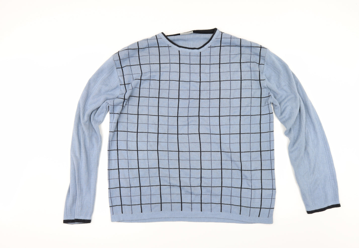m2m Mens Blue Check  Pullover Jumper Size XL
