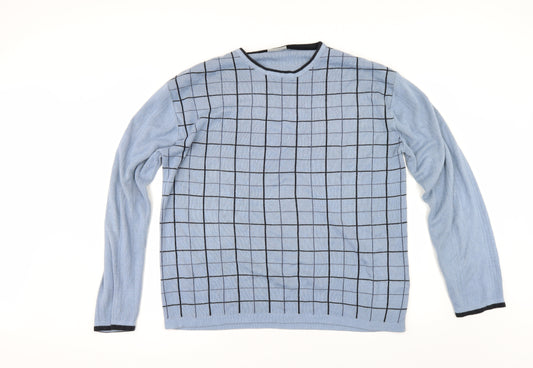 Front view of m2m men’s blue check jumper, size XL