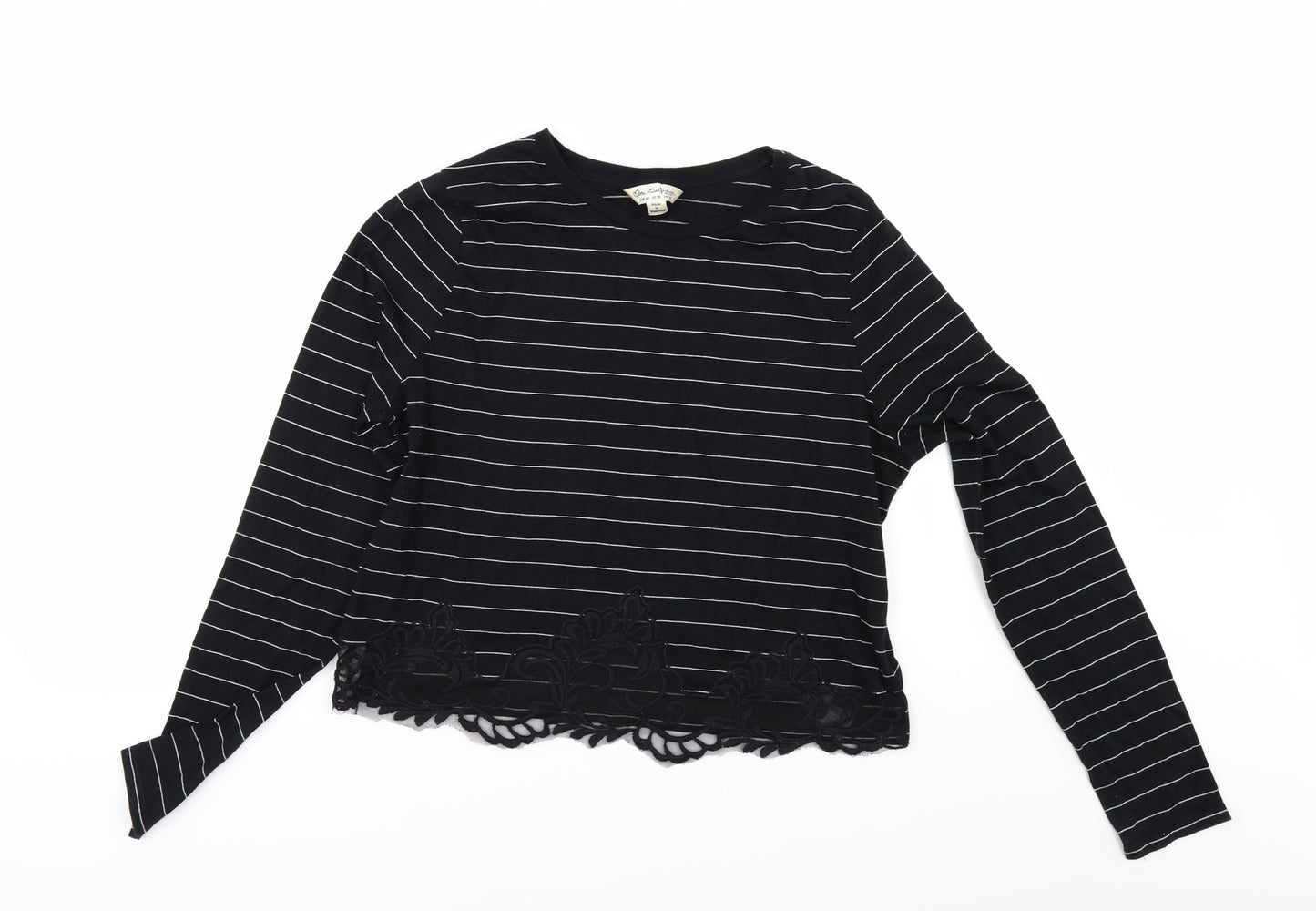 Miss Selfridge Womens Black Striped  Basic T-Shirt Size 14
