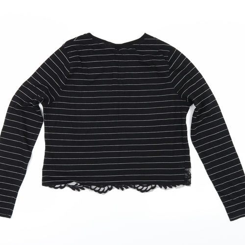 Miss Selfridge Womens Black Striped  Basic T-Shirt Size 14