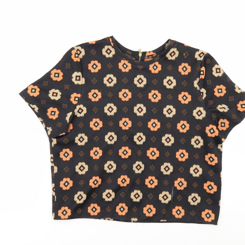 Miss Selfridge Womens Black Geometric  Basic T-Shirt Size 14