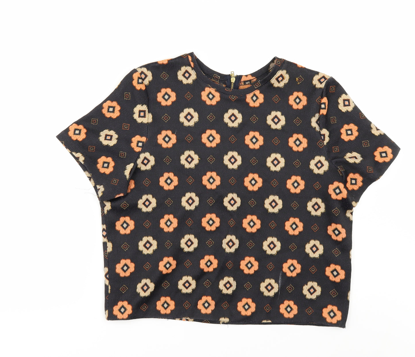 Miss Selfridge Womens Black Geometric  Basic T-Shirt Size 14