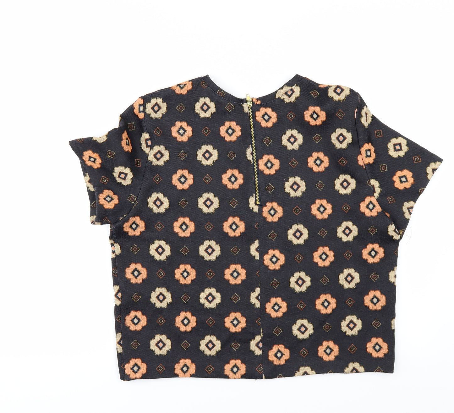 Miss Selfridge Womens Black Geometric  Basic T-Shirt Size 14