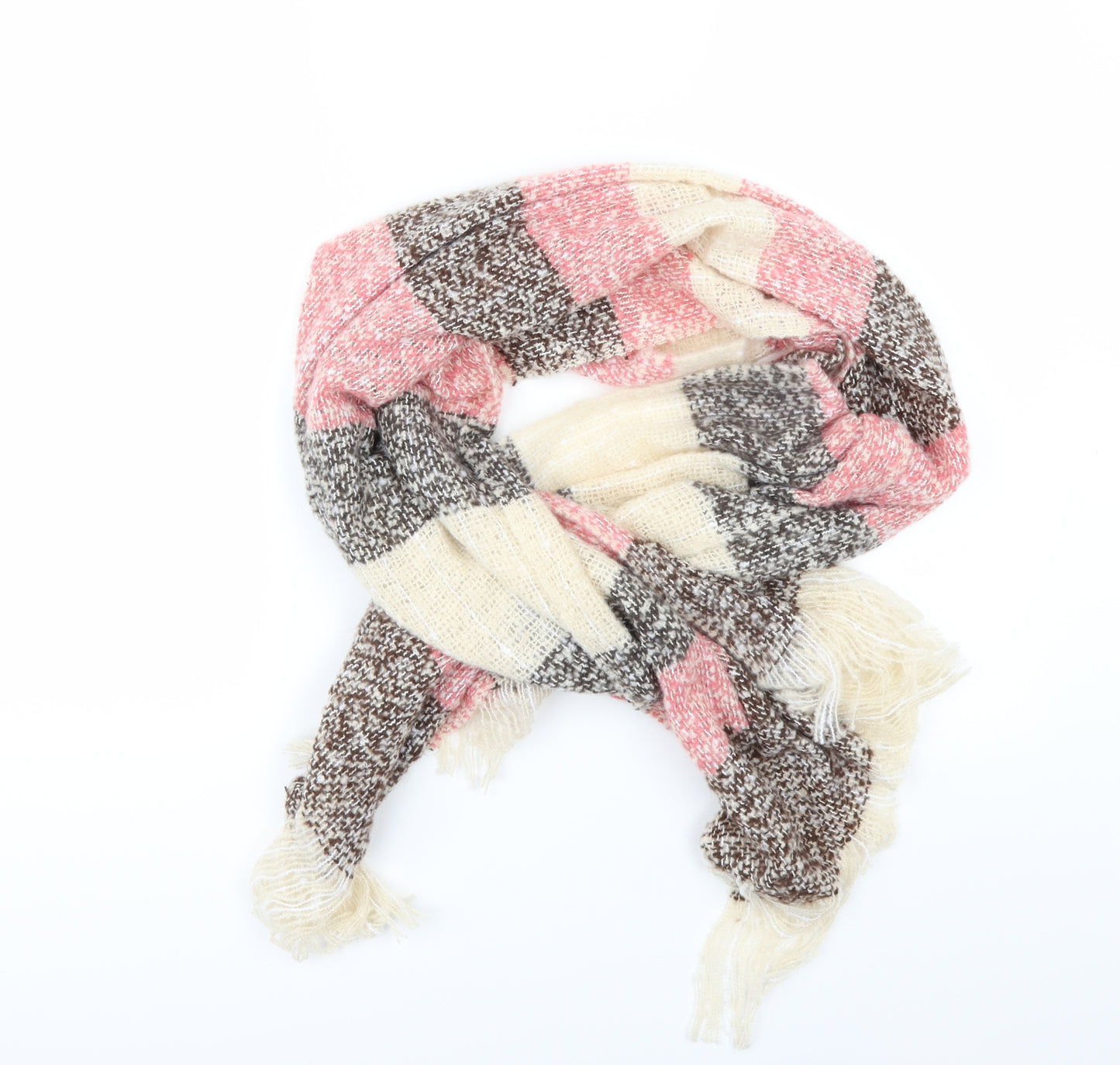 Preworn Womens Beige Striped Microfibre  Scarf